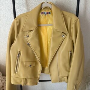 Yellow Boyfriend Style Leather Jacket